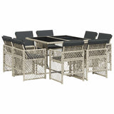 9 Piece Garden Dining Set with Cushions Light Grey Poly Rattan 3210839