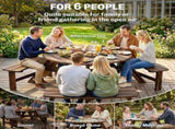 Wooden Garden Dining, 6 Seater Round Dining Picnic Table with Matching Bench, Garden Furniture T3398P554140