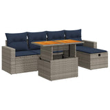 6 Piece Garden Sofa Set with Cushions Grey Poly Rattan Acacia 3327999