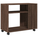 Side Table with Wheels Brown Oak 70x35x60 cm Engineered Wood 853152