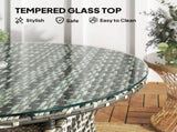 Wicker Garden Rattan Table, Patio Furniture Outdoor Coffee Table with Umbrella Hole and Tempered T3398P317654