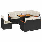 ZNTS 9 Piece Garden Sofa Set with Cushions Black Poly Rattan Acacia 3327500