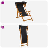 Deck Chair 2 pcs 3 Position Solid Eucalyptus Wood Black 3407813