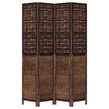 Room Divider 4 Panels Dark Brown Solid Wood Paulownia 358708