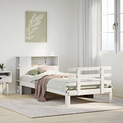 ZNTS Bookcase Bed without Mattress White 100x200cm Solid Wood Pine 3322736