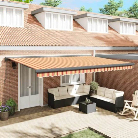 Retractable Awning Yellow and White 4.5x3 m Fabric and Aluminium 3154559