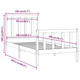 Bed Frame without Mattress Black 100x200 cm Solid Wood 3106827