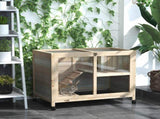 Rabbit Hutch Indoor with Wheels, Wooden Guinea Pig House Hamster Cage, 2 Layers Bunny Cage with T3398P548512