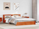 Bed Frame with Headboard with Storage Wax Brown Solid Pine Wood 3423793