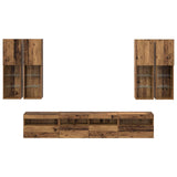 TV Wall Cabinet Set with LED Lights with LED 7 pcs Old Wood 3402794