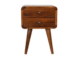 Solid Wood Mini Chestnut Curved Bedside, 2 Drawers, Dark Brown B2743P402921