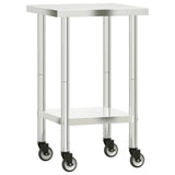Kitchen Work Table with Wheels 55x55x85 cm Stainless Steel 376462