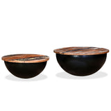 245257 Coffee Table Set 2 Pieces Solid Reclaimed Wood Black Bowl Shape