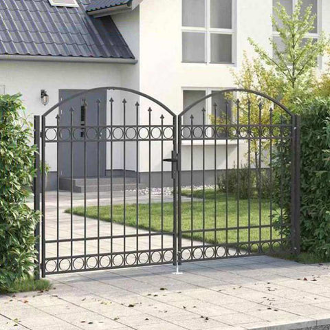 Fence gate with Lock Grey 300 x 175 cm Steel 42008936