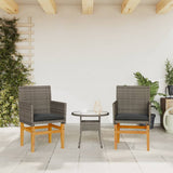 Garden Chairs with Cushions 2 pcs Grey Poly Rattan&Solid Wood 368715