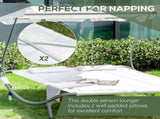 Double Sun Lounger with Adjustable Detachable Canopy, Portable Garden Daybed for 2 with Wheels, T3398P320128