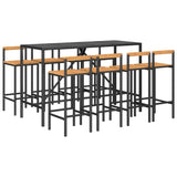 Garden Bar Set Black PE Rattan 9-Piece Footrest Garden Bar Set 3187696