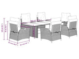 7 Piece Garden Dining Set with Cushions Grey Poly Rattan 3213364