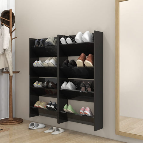 Wall Shoe Cabinets 4 pcs High Gloss Black 60x18x60 cm Engineered Wood 806737