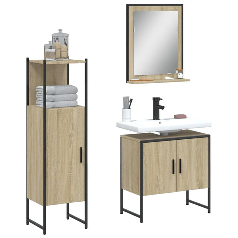 ZNTS 3 Piece Bathroom Cabinet Set Sonoma Oak Engineered Wood 3214345