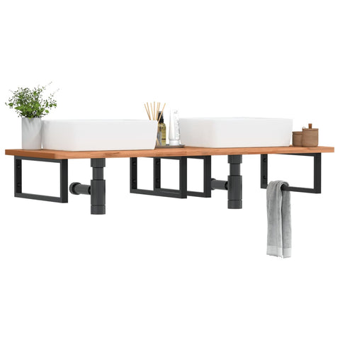 Basin Shelf Wall Mounted Steel and Solid Wood Beech 3302457