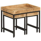 Nesting Coffee Tables 3 pcs Solid Rough Mango Wood and Iron 372732