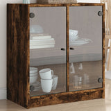 Side Cabinet with Glass Doors Smoked Oak 68x37x75.5 cm 836424