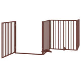 Dog Gate with Door Foldable 12 Panels Brown 960 cm Poplar Wood 3155584