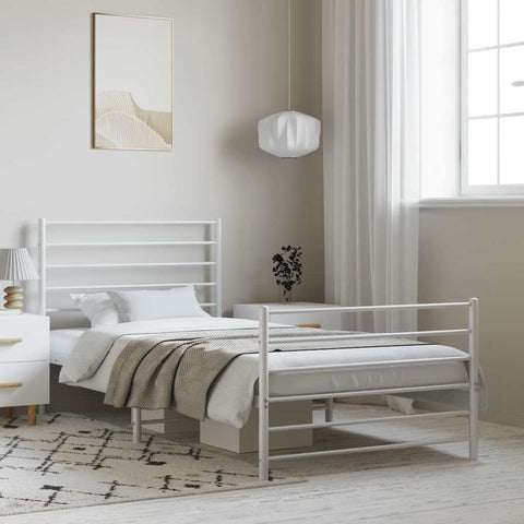 Metal Bed Frame without Mattress with Footboard White 100x200cm 352381