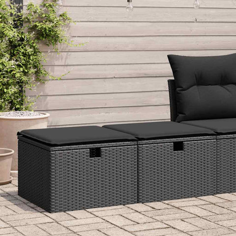 ZNTS 2 Piece Garden Sofa Set with Cushions Black Poly Rattan Acacia 3328668