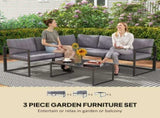 Three-Piece L Shaped Garden Furniture Set with Cushions - Grey T3398P323814