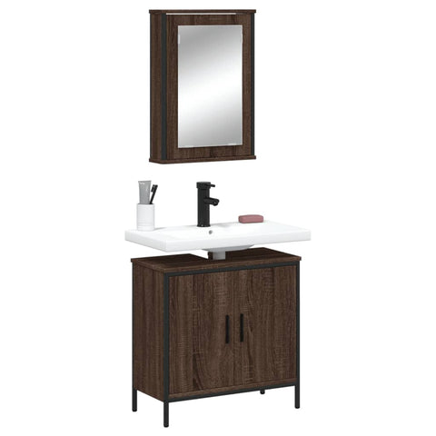 ZNTS 2 Piece Bathroom Furniture Set Brown Oak Engineered Wood 3214784