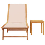 Sun Lounger with Table Cream Solid Wood Acacia and Textilene 4008416