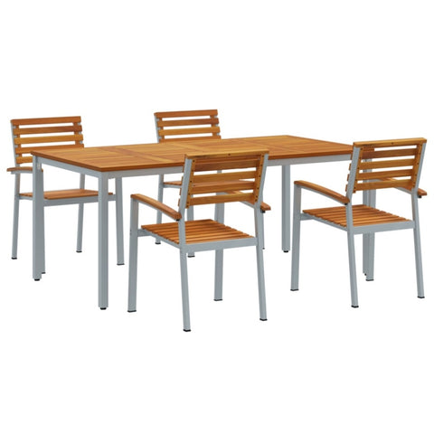 ZNTS 5 Piece Garden Dining Set Solid Wood Acacia and Metal 3284409