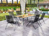 Garden Table for 6, 150 cm Rectangular Outdoor Dining Table with 5 cm Umbrella Hole, Wood Effect T3398P328056