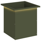 Garden Planter with LED Olive Green 40 x 40 x 40 cm Steel 8008132