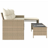 Garden Sofa with Table and Cushions L-Shaped Beige Poly Rattan 365575