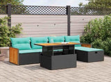 6 Piece Garden Sofa Set with Cushions Black Poly Rattan Acacia 3328149
