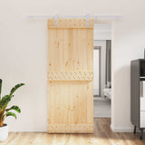 Sliding Door Natural and White 85 x 210 cm Solid Pine Wood 3444935