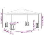 Gazebo with Sidewalls&Double Roofs 3x4 m Cream 318543