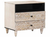 Bed cabinet with Drawer White 50 x 33 x 60 cm Solid Mango Wood 4018378