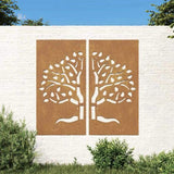 Garden Wall Decorations 2 pcs 105x55 cm Corten Steel Tree Design 824510