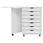 ZNTS Rolling Cabinet with Desk MOSS White Solid Wood Pine 355901