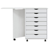 ZNTS Rolling Cabinet with Desk MOSS White Solid Wood Pine 355901