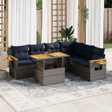 7 Piece Garden Sofa Set with Cushions Grey Poly Rattan Acacia 3327610