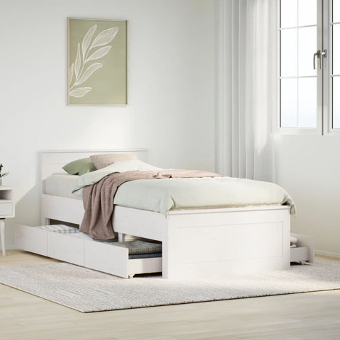 Bed Frame without Mattress with Headboard White 90x200 cm Solid Wood Pine 3308775