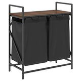Laundry Basket 2 Compartments with Shelf Brown Oak 859069