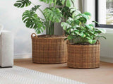 Planter Basket with Storage 2 pcs Brown Lacak Rattan 42020952