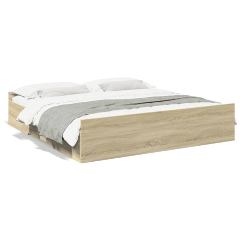 ZNTS Bed Frame with Drawers Sonoma Oak 200x200 cm Engineered Wood 3280267