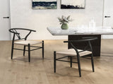 Set of Two Weave Dining Chairs with Y-Shaped Backrest Hemp Seat - Black/Beige T3398P377923